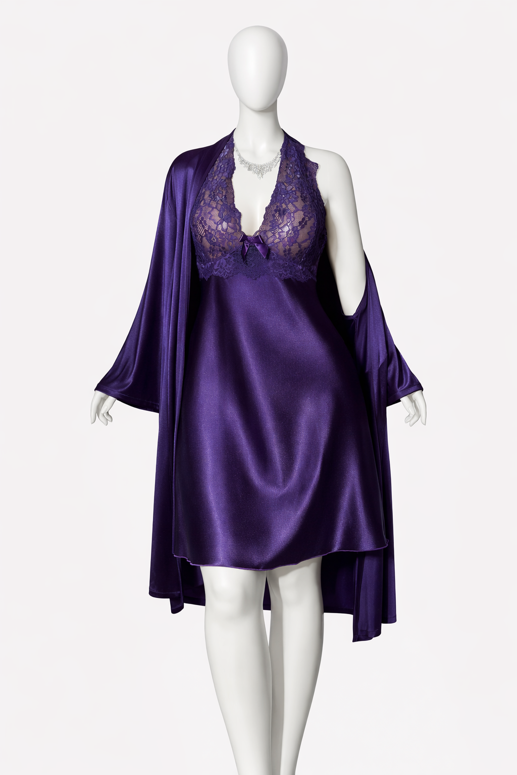 Ensemble Nuit Impériale Violet Satin & Dentelle
