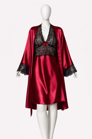 Ensemble Nuit Passion Rouge Satin & Dentelle