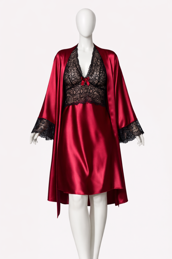 Ensemble Nuit Passion Rouge Satin & Dentelle