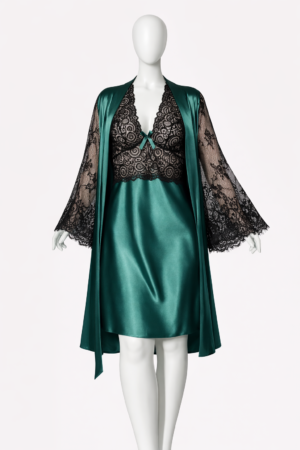 Ensemble Nuit Émeraude Satin & Dentelle Luxe