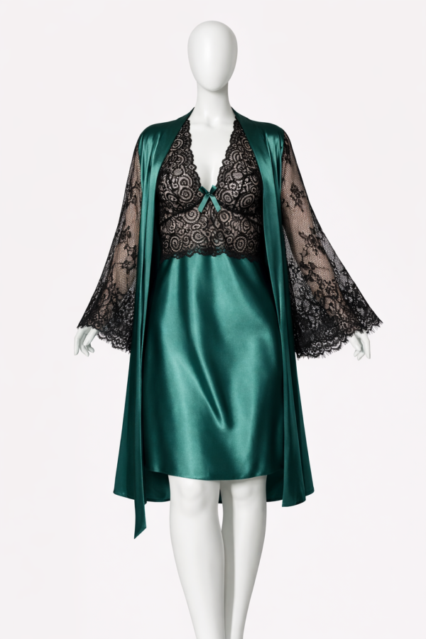 Ensemble Nuit Émeraude Satin & Dentelle Luxe