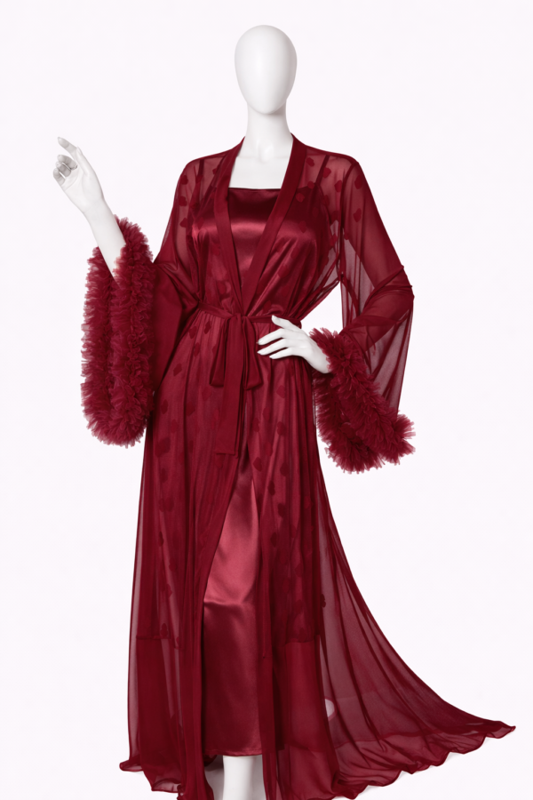 Ensemble Nuit Passion Satin & Voile Rouge
