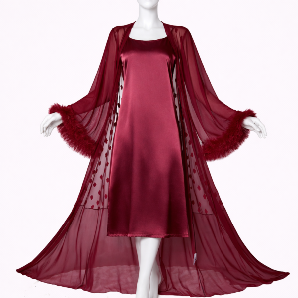 Ensemble Nuit Passion Satin & Voile Rouge