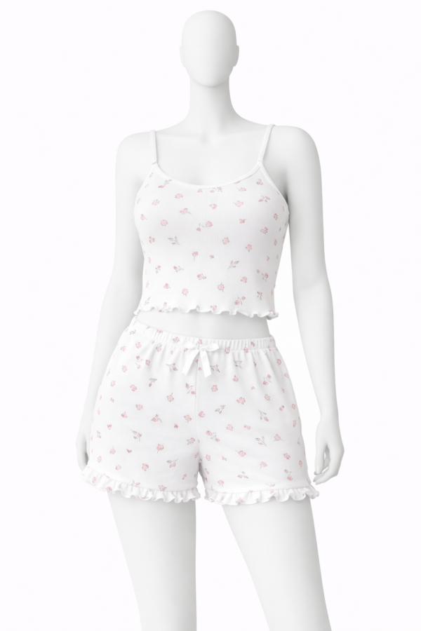 Ensemble Nuit Floral Blanc Rosé – Douceur Élégante