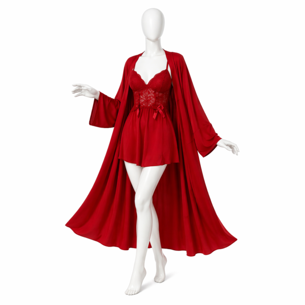 Ensemble Nuisette & Kimono Rouge Passion Luxe