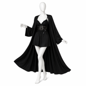 Ensemble Nuisette & Kimono Noir Élégance Nuit