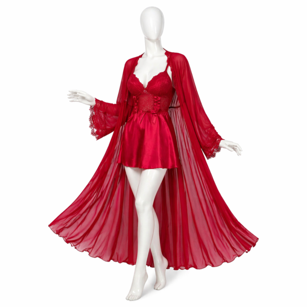Ensemble Nuisette & Kimono Rouge Passion Luxe