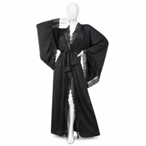Kimono Satin Noir Luxe & Dentelle Élégante