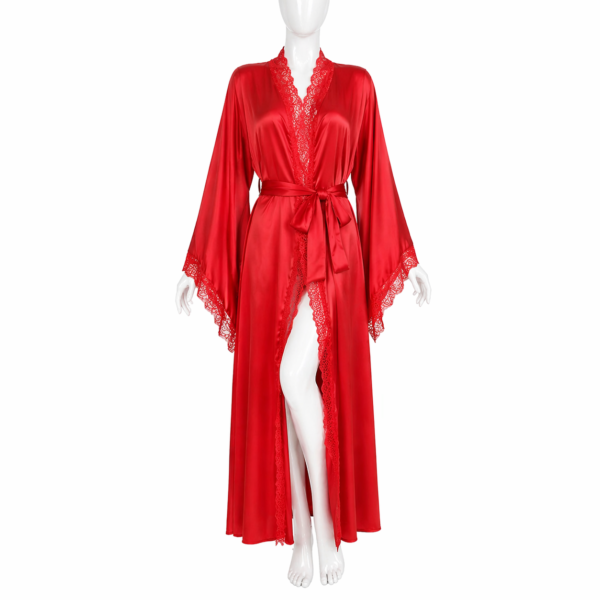 Kimono Satin Rouge Passion & Dentelle Élégance