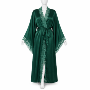 Kimono Satin Émeraude & Dentelle Royale