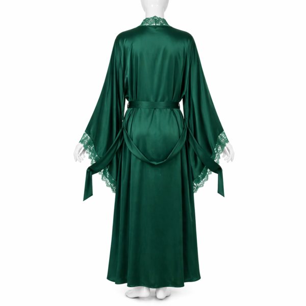 Kimono Satin Émeraude & Dentelle Royale