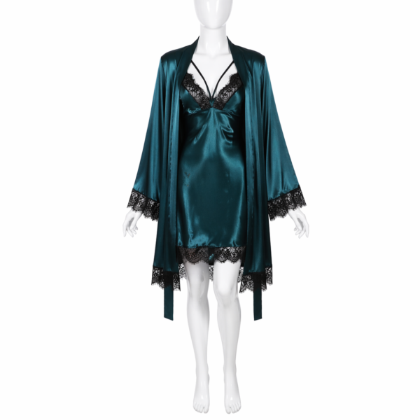 Ensemble Satin Vert Émeraude & Dentelle Noire Luxe