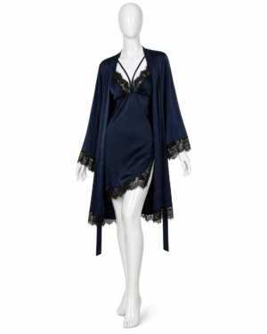 Ensemble Satin Bleu Nuit & Dentelle Élégance