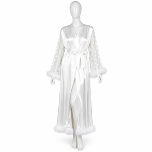 Kimono Satin Blanc Plume Luxe – Élégance Divine
