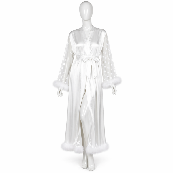 Kimono Satin Blanc Plume Luxe – Élégance Divine