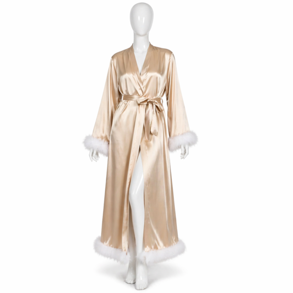 Kimono Satin Champagne & Plumes Élégance Royale