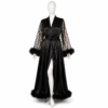 Kimono Satin Noir & Plumes Nuit Glamour