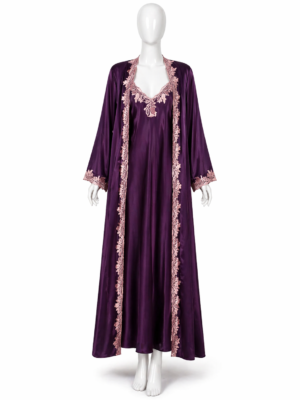 Robe Nuit Impériale Prune & Dentelle Rosée
