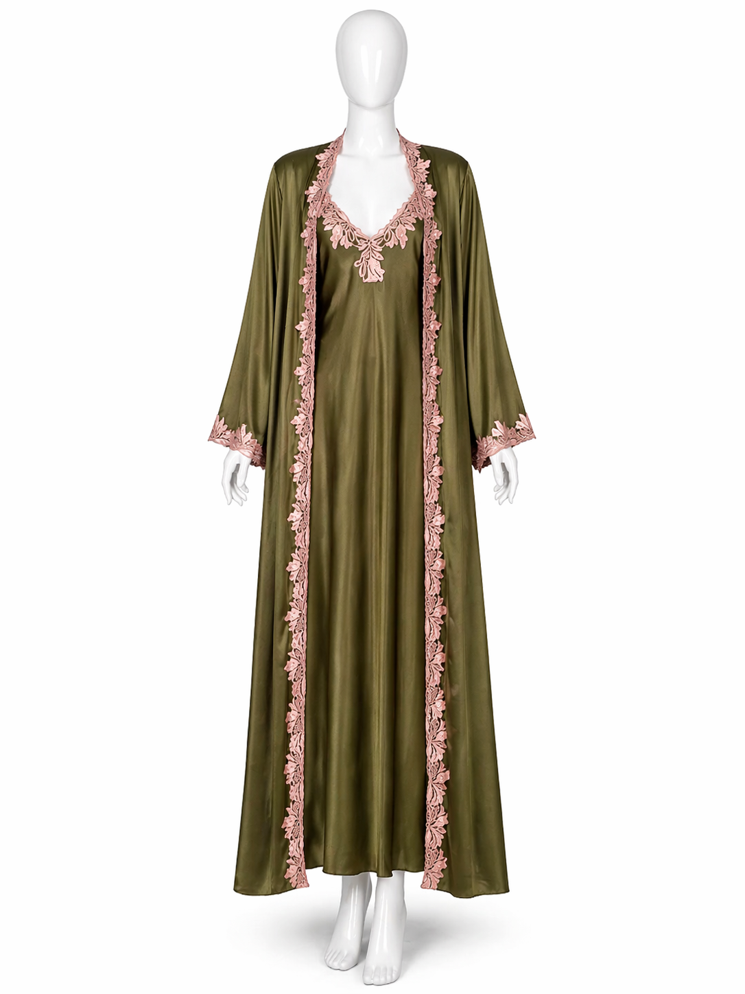 Ensemble Nuit Prestige Vert Olive & Dentelle Rosée