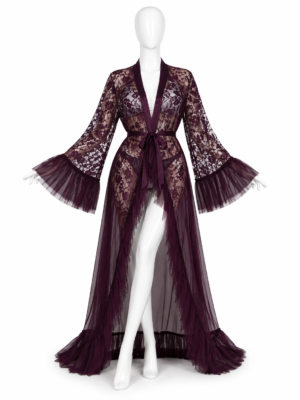 Kimono Nuit Prune Élégance – Dentelle Sensuelle