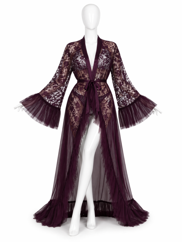 Kimono Nuit Prune Élégance – Dentelle Sensuelle