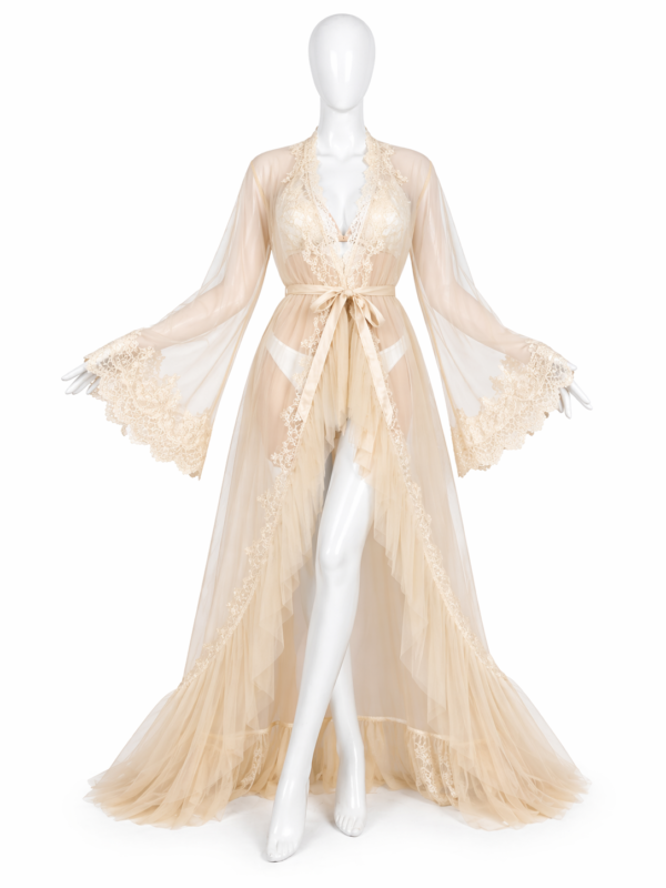 Kimono Nuit Champagne Royal – Dentelle Élégance