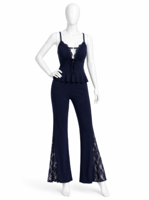 Ensemble Nuit Élégance Bleu Nuit – Dentelle Raffinée