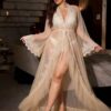 Kimono Nuit Champagne Royal – Dentelle Élégance