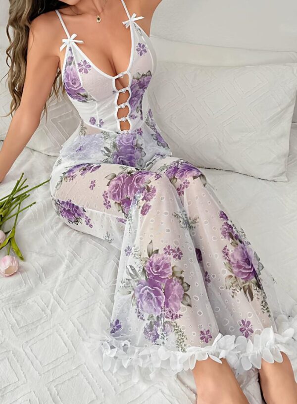Pyjama Velours Floral Élégance – Collection Douce Nuit