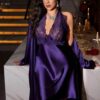 Ensemble Nuit Impériale Violet Satin & Dentelle