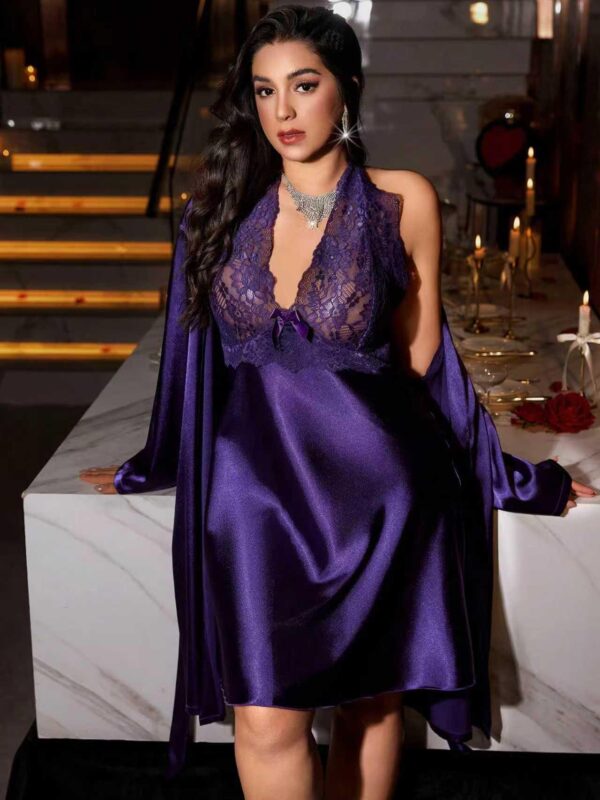 Ensemble Nuit Impériale Violet Satin & Dentelle