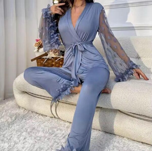 Ensemble Nuit Élégance Bleu Brume Satin & Voile
