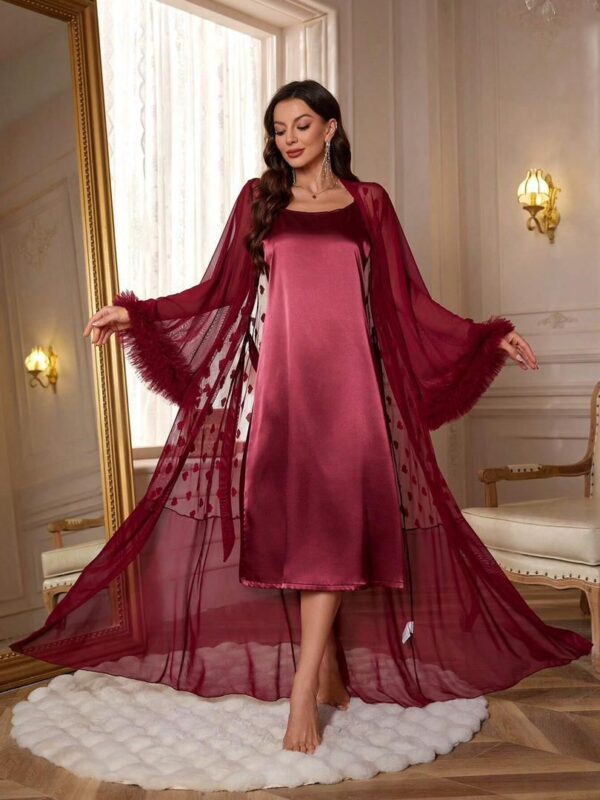 Ensemble Nuit Passion Satin & Voile Rouge