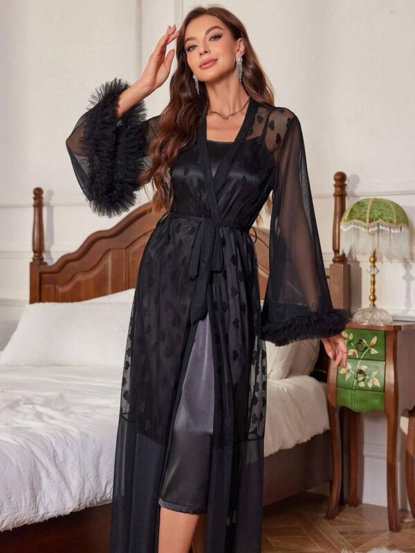 Ensemble Nuit Mystère Satin & Voile Noir