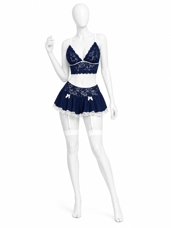 Ensemble Lingerie Bleu Nuit avec Porte-Jarretelles Élégance Royale
