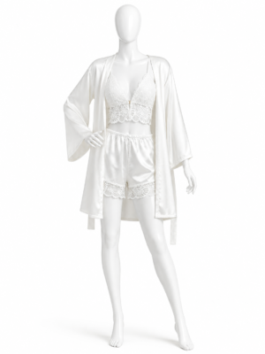 Ensemble Satin Royal Blanc – 3 Pièces Élégance Luxe