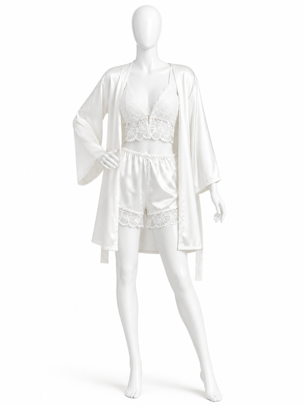 Ensemble Satin Royal Blanc – 3 Pièces Élégance Luxe