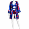 Kimono Satin Bleu Royal Floral