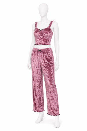 Pyjama Velours Rose Poudré – Ensemble 2 Pièces Chic & Cocooning