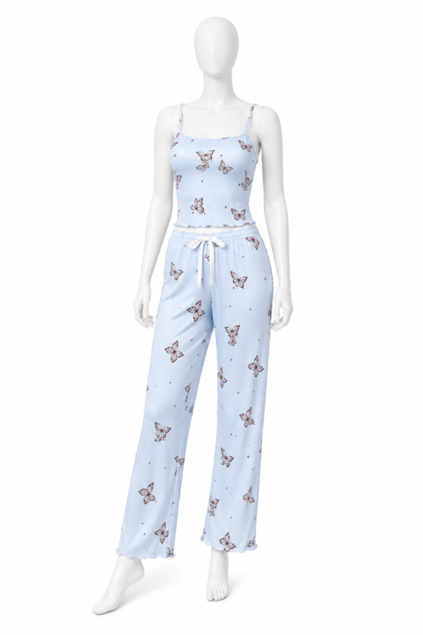 Pyjama Papillon Bleu Ciel – Ensemble 2 Pièces Confort & Élégance
