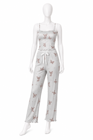 Pyjama Papillon Gris Perle – Ensemble 2 Pièces Douceur & Élégance