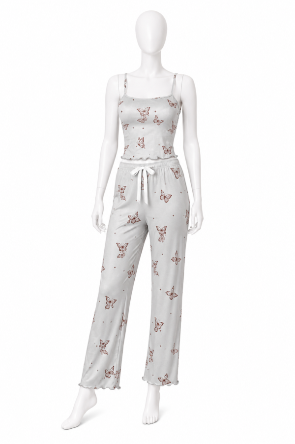 Pyjama Papillon Gris Perle – Ensemble 2 Pièces Douceur & Élégance