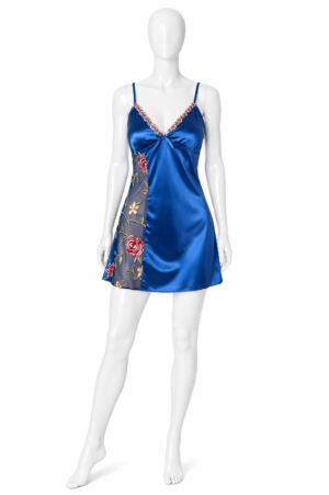 Nuisette Satin Bleu Saphir – Élégance Florale