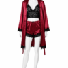 Ensemble Rubis Prestige – Kimono Satin, Brassière & Short en Dentelle