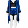 Ensemble Saphir Élégance – Kimono Satin, Brassière & Short en Dentelle