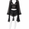 Ensemble Pyjama Dentelle Noir 3 Pièces – Caraco, Short & Kimono
