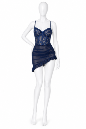 Ensemble Lingerie Bleu Nuit en Dentelle – Élégance Sensuelle