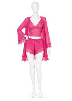 Ensemble Pyjama Dentelle Fuchsia 3 Pièces – Caraco, Short & Kimono Ensemble Pyjama Dentelle Fuchsia 3 Pièces – Caraco, Short & Kimono