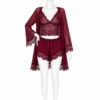 Ensemble Pyjama Dentelle Bordeaux 3 Pièces – Caraco, Short & Kimono