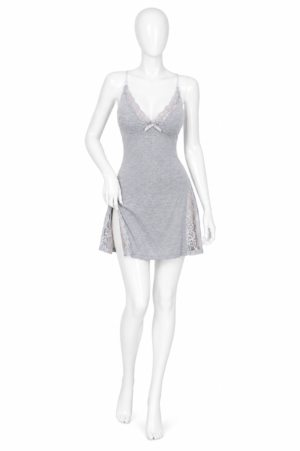 Nuisette Courte Grise en Coton & Dentelle – Confort Séduisant Nuisette Courte Grise en Coton & Dentelle – Confort Séduisant